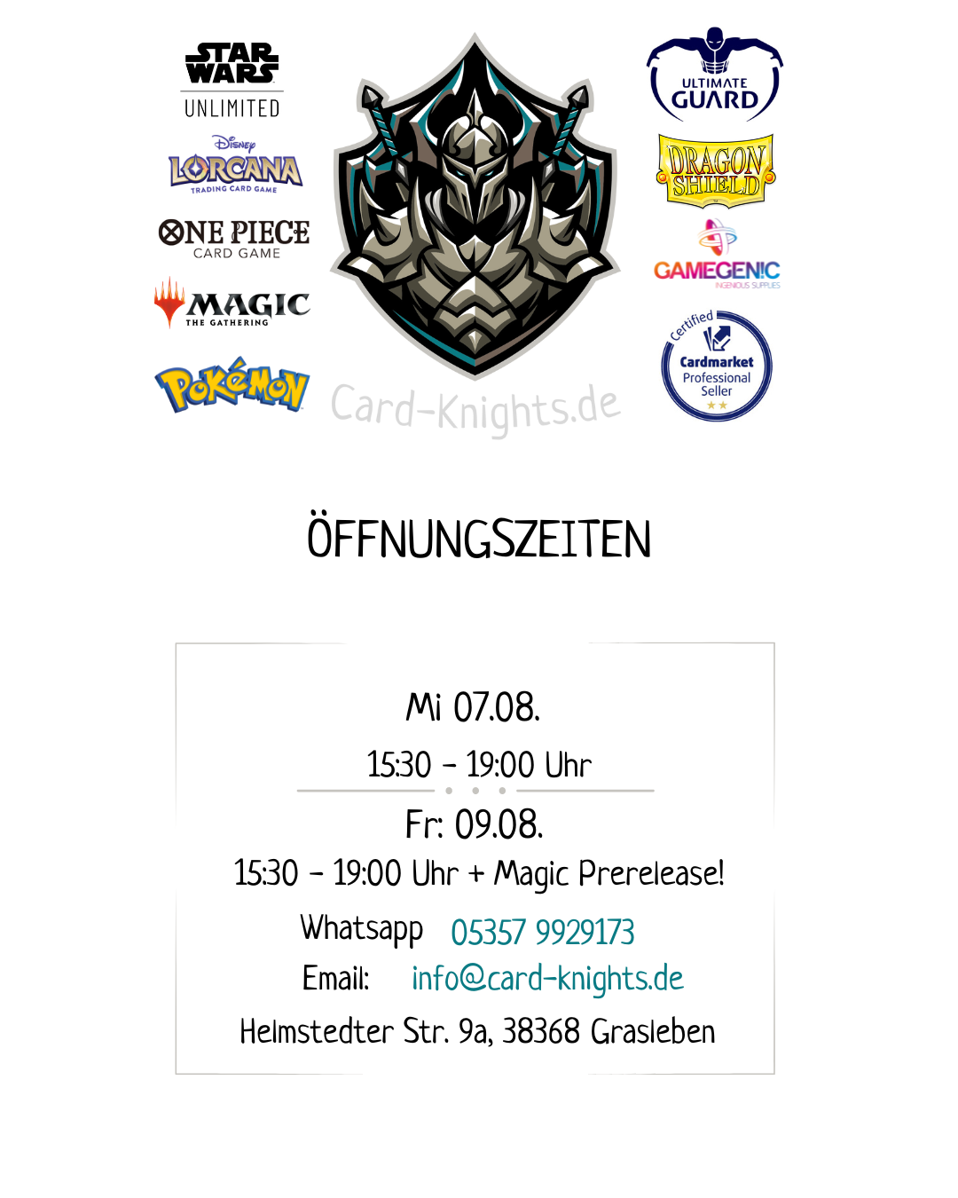 Öffnungszeiten vom 05.08.2024 - 11.08.2024