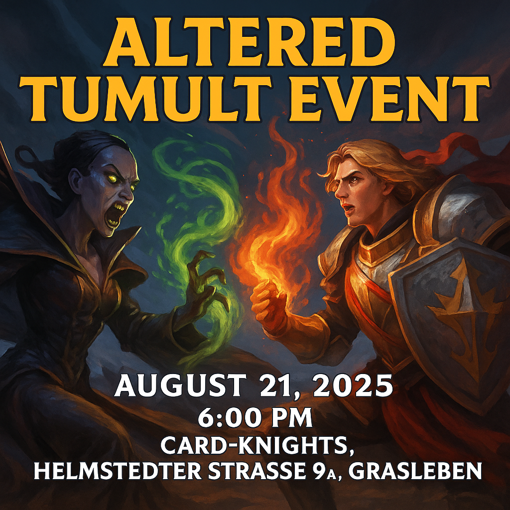 Illustration eines Altered-Turniers mit Avatars im Tumult-Format beim Card-Knights Event in Grasleben.