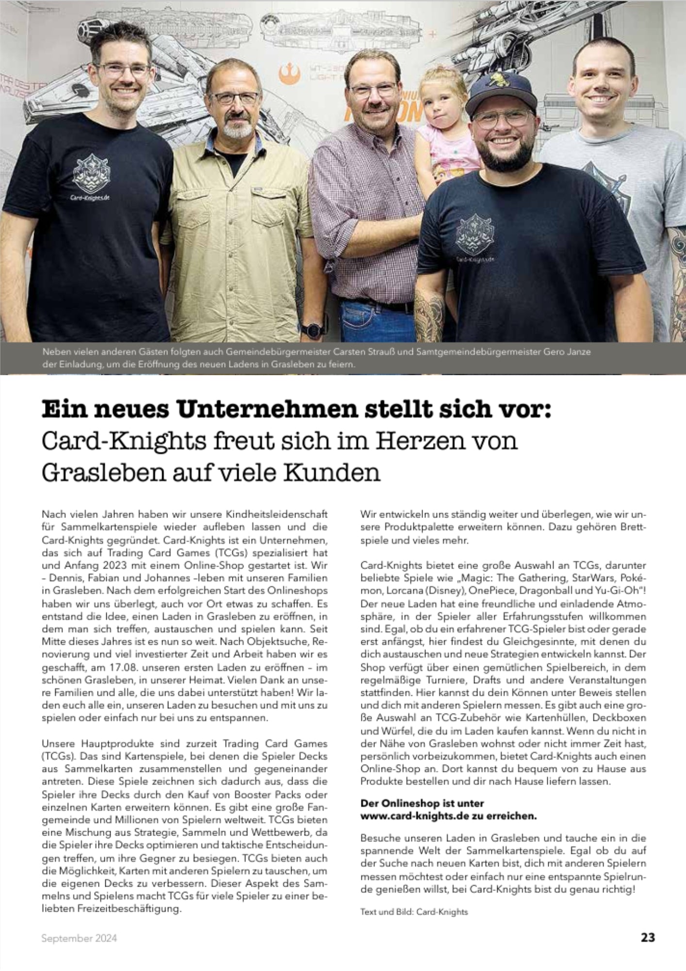 Eine wunderschöne Eröffnung im August, nun auch in unserer lokalen Quartalszeitung