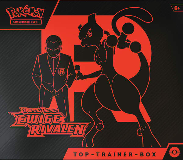 Logo der Pokémon-Erweiterung Ewige Rivalen mit kontrastreicher Typografie und energetischen Effekten. Im Hintergrund stilisierte Lichtblitze und grafische Elemente, die die Rivalität zweier Pokémon symbolisieren.