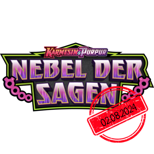 Verpackung des Pokémon-Sets Nebel der Sagen. Zu sehen sind mystisch gestaltete Pokémon mit Nebeleffekten und leuchtenden Farben auf einer stilisierten Sammlerbox.