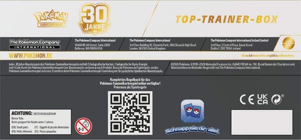 Pokémon 30 Jahre Top-Trainer-Box mit neun Boosterpacks, holografischer Nidorina Vollbild-Promokarte, Kartenhüllen und umfangreichem Zubehör zur Jubiläumserweiterung des Pokémon-Sammelkartenspiels unten