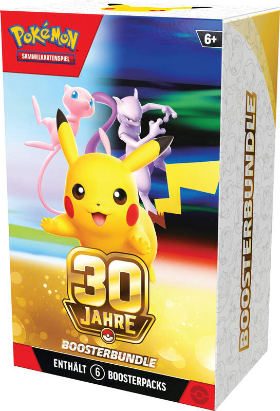 Pokémon Karmesin & Purpur 30 Jahre Boosterbundle in deutscher Sprache mit sechs Boosterpacks der Jubiläumserweiterung und exklusiven Pikachu-Sammelkarten zum 30-jährigen Pokémon-Jubiläum