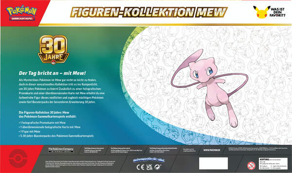 Pokémon Karmesin & Purpur 30 Jahre Mew Figuren-Kollektion in deutscher Sprache mit holografischer Mew-Promokarte, übergroßer Mew-Karte, Sammlerfigur und fünf Boosterpacks der Jubiläumserweiterung