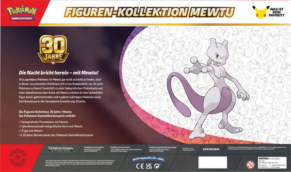 Pokémon Karmesin & Purpur 30 Jahre Mewtu Figuren-Kollektion in deutscher Sprache mit holografischer Mewtu-Promokarte, übergroßer Mewtu-Karte, Sammlerfigur und fünf Boosterpacks der Jubiläumserweiterung