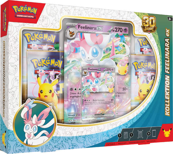Pokémon 30 Jahre Kollektion mit holografischer Feelinara-ex Promokarte, übergroßer holografischer Sammelkarte und vier Boosterpacks der Pokémon-Sammelkartenspiel-Erweiterung 30 Jahre