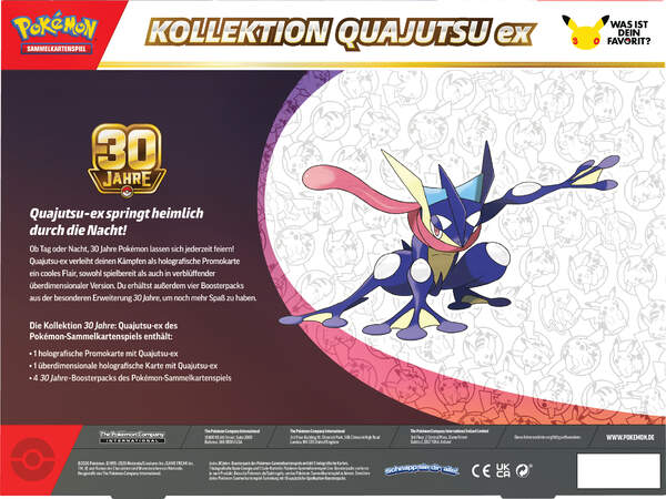 Pokémon 30 Jahre Kollektion mit holografischer Quajutsu-ex Promokarte, übergroßer holografischer Quajutsu-ex Sammlerkarte und vier Boosterpacks der Pokémon-Sammelkartenspiel-Erweiterung 30 Jahre