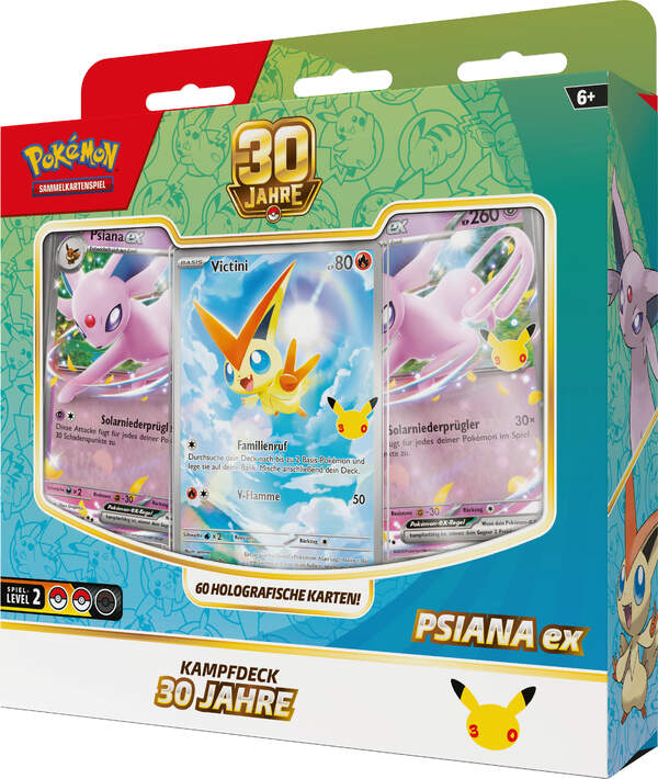 Pokémon Karmesin & Purpur 30 Jahre Kampfdeck Tag oder Nacht in deutscher Sprache mit spielbereitem 60-Karten-Deck, Psiana-ex oder Nachtara-ex, Deckbox und Spielzubehör