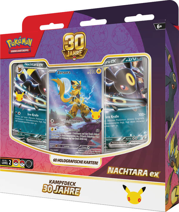 Pokémon Karmesin & Purpur 30 Jahre Kampfdeck Tag oder Nacht in deutscher Sprache mit spielbereitem 60-Karten-Deck, Psiana-ex oder Nachtara-ex, Deckbox und Spielzubehör