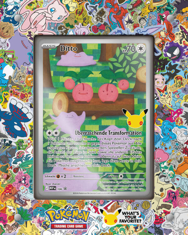 Pokémon Karmesin & Purpur 30 Jahre Ditto Premium-Kollektion in deutscher Sprache mit Ditto-Promokarte, Kunststoff-Kartendisplay und acht Boosterpacks der Jubiläumserweiterung