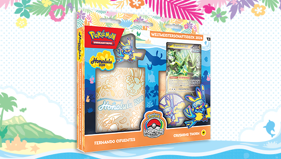 Pokémon TCG Weltmeisterschaftsdeck 2024 – Crushing Thorn mit Iron Thorns ex, silberne Kartenränder und Spielerunterschrift