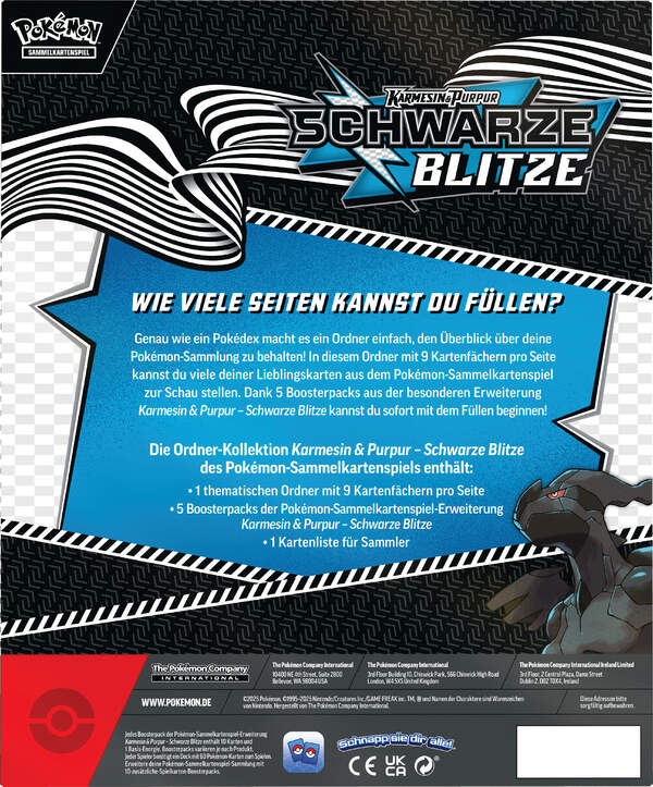 Pokémon Ordner-Kollektion Schwarz – Schwarze Blitze KP10.5 mit Sammelordner im dunklen Design, 5 Boosterpacks und Sammelliste, ideal zur Organisation von Pokémon-Karten. Backshot