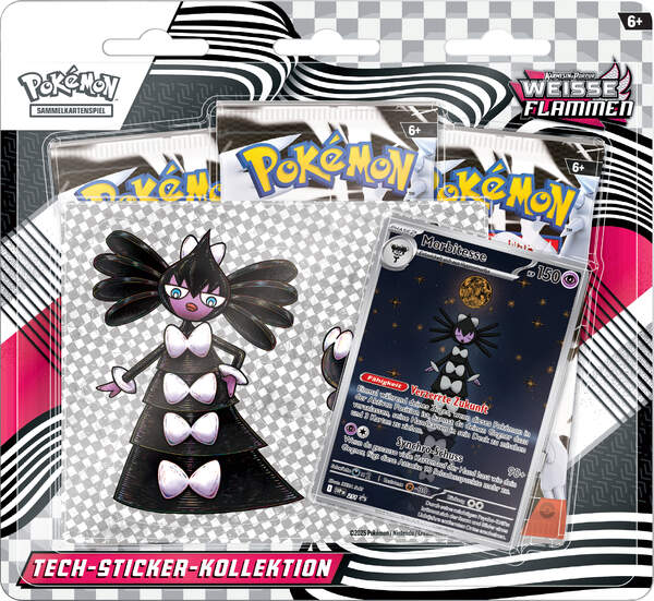 Pokémon Tech-Sticker-Kollektion Morbitesse (Deutsch) – 3 Booster Weiße Flammen, Promokarte, Stickerbogen & Code-Karte