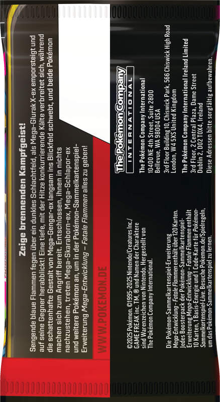 Pokémon TCG Boosterpack Fatale Flammen ME02 mit Mega-Glurak X-ex Artwork Rückansicht