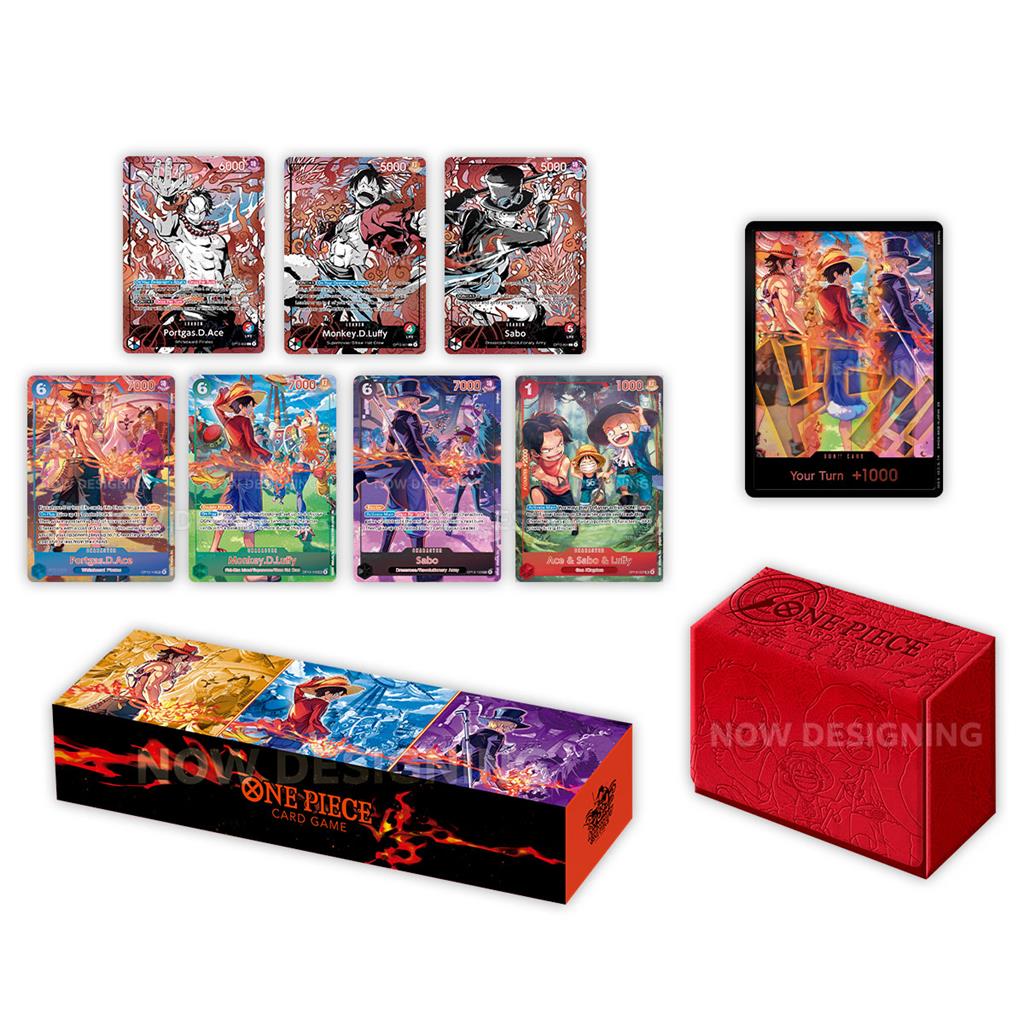 One Piece Card Game English Version 3rd Anniversary Set mit Leather Card Case, Karten und Storage Box