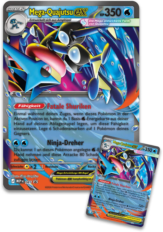 Pokémon Mega-Quajutsu-ex Premium-Kollektion mit exklusiven Promokarten, mehreren Boosterpacks und hochwertigen Sammlerinhalten der Mega-Entwicklungs-Serie