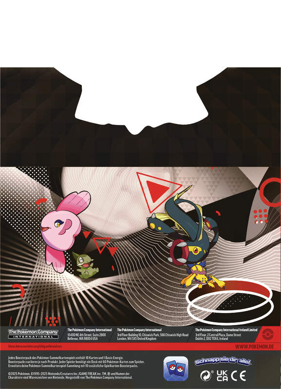 Pokémon Mini-Tin Einall KP10.5 mit 2 Boostern (Weiße Flammen & Schwarze Blitze), einer Stickerkarte und einer kombinierbaren Pokémon-Bildkarte, kompakt in Metalldose verpackt.