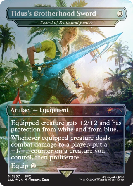 Detailansicht einer Foil-Karte mit Final Fantasy-Waffe im MTG-Stil