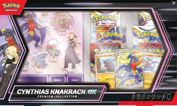 Pokémon Cynthias Knakrack-ex Premium-Kollektion – Box mit Promokarten, Boostern, Sticker und Aufstellern
