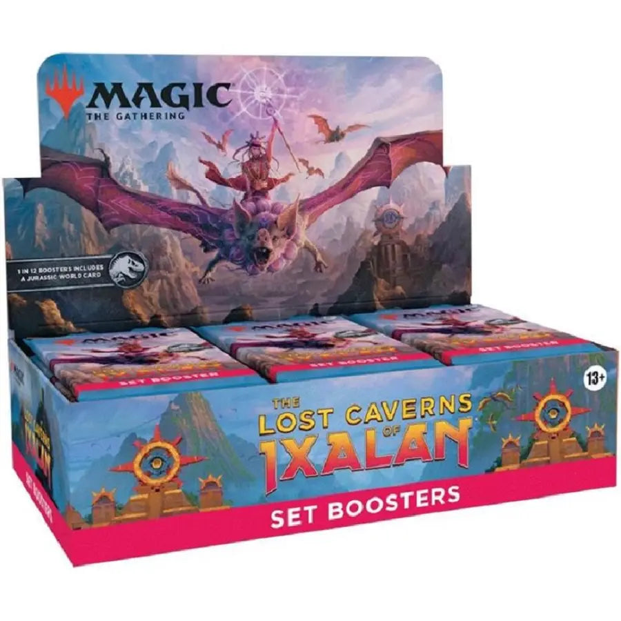 Magic: The Gathering – The Lost Caverns of Ixalan Set Booster Display (englisch), 30 Booster mit Jurassic World Cards & exklusivem Box Topper.