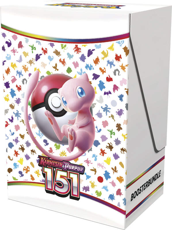 Pokémon 151 Booster Bundle mit 6 Boosterpacks, kompakt verpackt im Design der Karmesin & Purpur 151-Erweiterung mit Motiven klassischer Kanto-Pokémon.