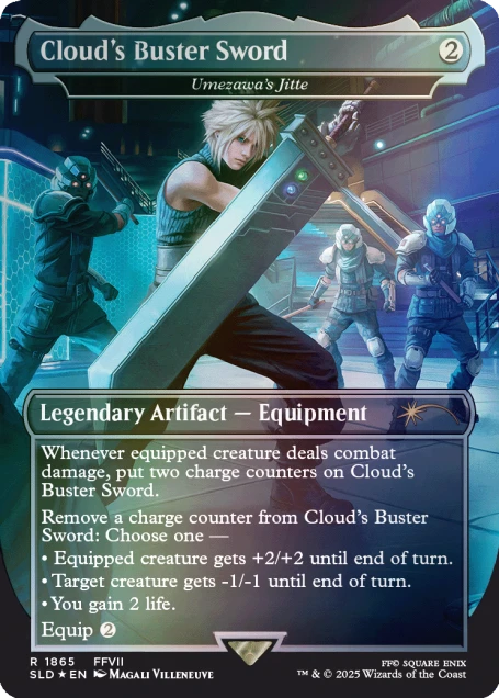 Detailansicht einer Foil-Karte mit Final Fantasy-Waffe im MTG-Stil
