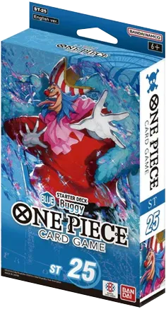 One Piece Starter Deck ST-25 Buggy mit 51 Karten, DON!!-Karten, einer Promotion-Karte, OP-11 Booster und Spielunterlage im Cross Guild Design.