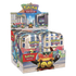 Pokémon Illumina City Mini Tin Display in englischer Sprache mit zehn Mini-Tins, zeigt fünf verschiedene Sammelbox-Designs jeweils zweimal enthalten sowie Pokémon Boosterpacks und Sammelbildkarten