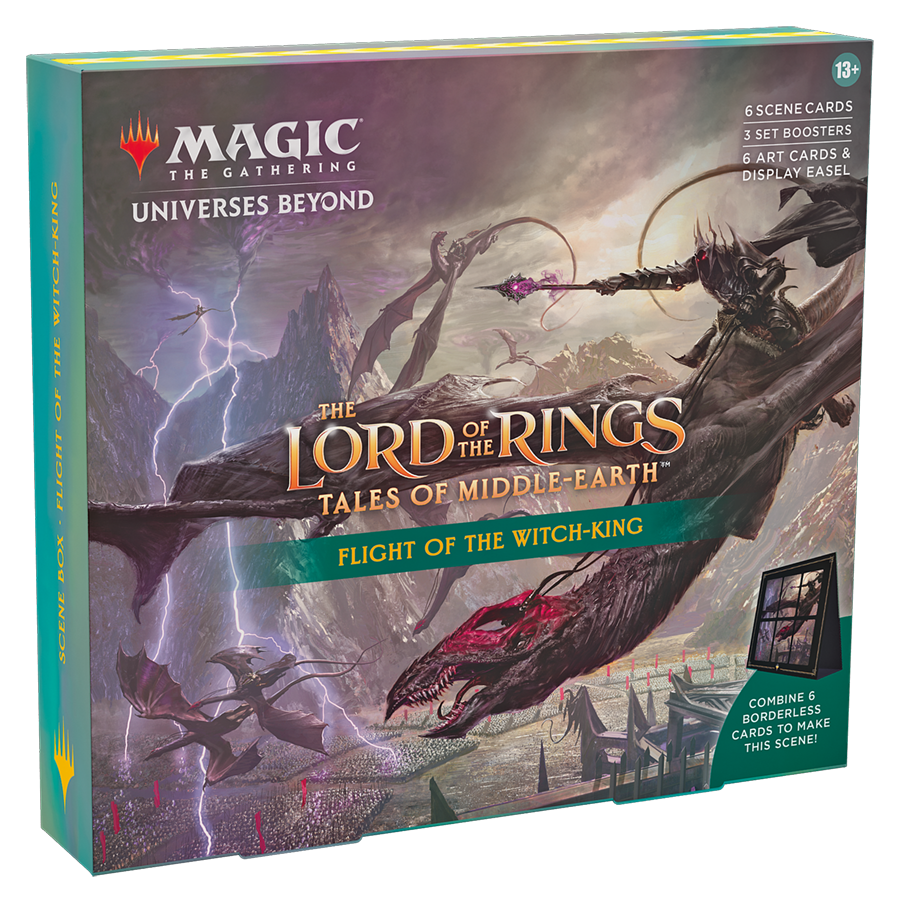 Magic: The Gathering - Der Herr der Ringe: Geschichten aus Mittelerde Szenenbox – Flug des Hexenkönigs (6 Szenenkarten, 6 Artwork-Karten, 3 Set Booster + Aufsteller)