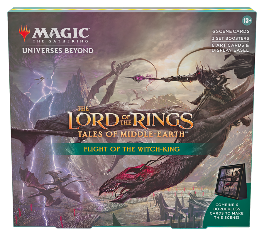 Magic: The Gathering - Der Herr der Ringe: Geschichten aus Mittelerde Szenenbox – Flug des Hexenkönigs (6 Szenenkarten, 6 Artwork-Karten, 3 Set Booster + Aufsteller)