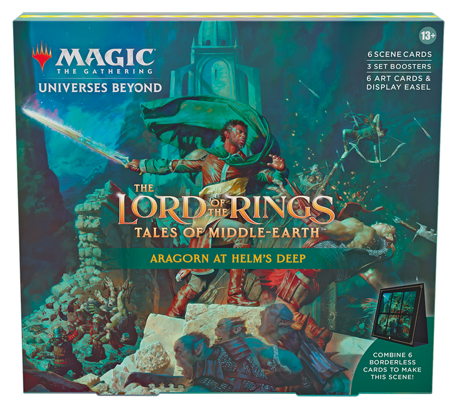 Magic: The Gathering - Der Herr der Ringe: Geschichten aus Mittelerde Szenenbox – Aragorn in Helms Klamm (6 Szenenkarten, 6 Artwork-Karten, 3 Set Booster + Aufsteller)