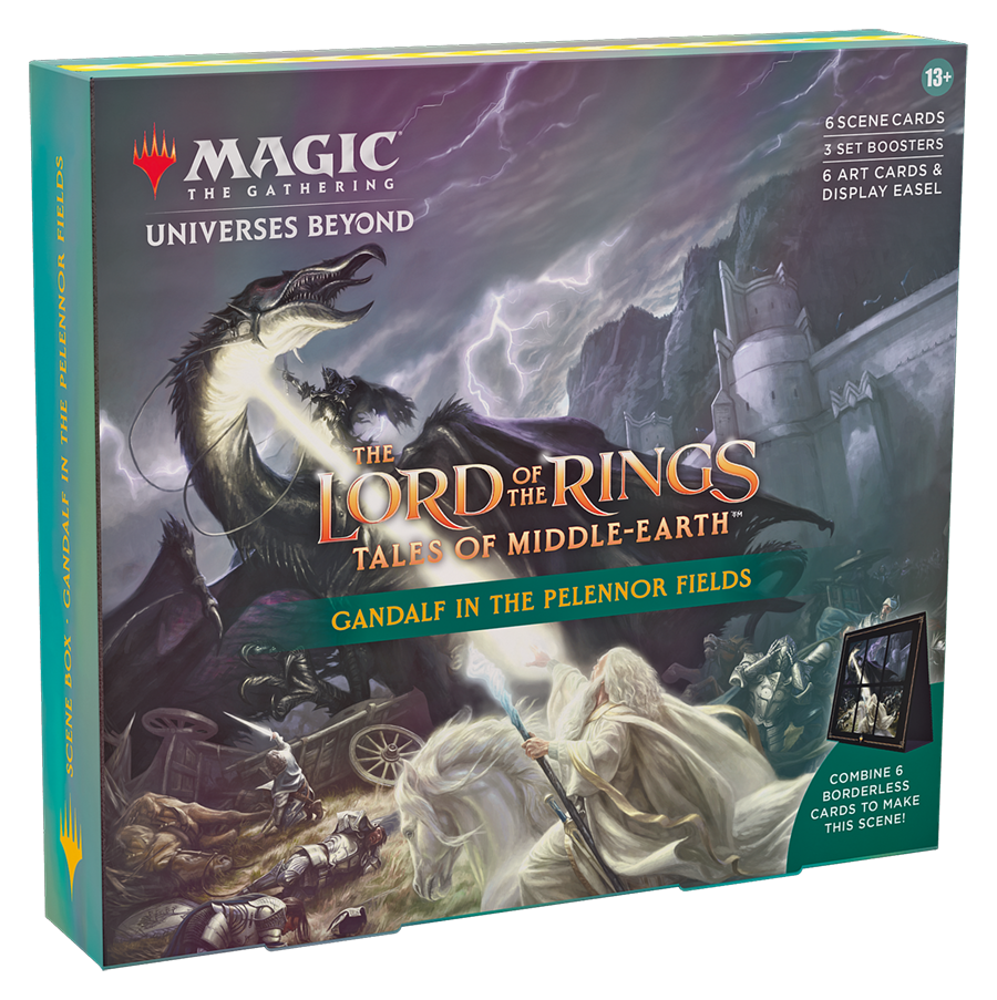 Magic: The Gathering - Der Herr der Ringe: Geschichten aus Mittelerde Szenenbox – Gandalf auf den Feldern des Pelennor (6 Szenenkarten, 6 Artwork-Karten, 3 Set Booster + Aufsteller)