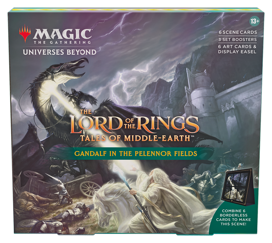 Magic: The Gathering - Der Herr der Ringe: Geschichten aus Mittelerde Szenenbox – Gandalf auf den Feldern des Pelennor (6 Szenenkarten, 6 Artwork-Karten, 3 Set Booster + Aufsteller)