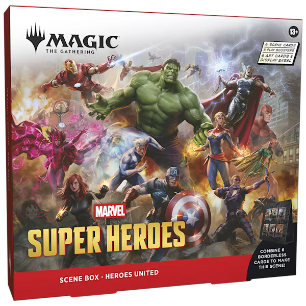 Magic: The Gathering Marvel Super Heroes Szenenbox – Vereinte Helden | 6 Foil-Szenenkarten + 3 Play-Booster EN