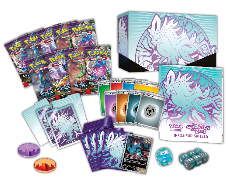 Pokémon Top-Trainer-Box Gewalten der Zeit – Windewoge (Deutsch) mit Flatterhaar-ex Promokarte, Boostern & Spielzubehör - Inhalt Übersicht