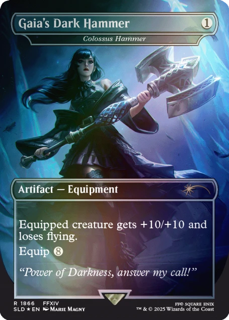 Detailansicht einer Foil-Karte mit Final Fantasy-Waffe im MTG-Stil