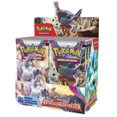 Pokémon Karmesin & Purpur Entwicklungen in Paldea Booster Display mit 36 Boostern und Terakristall Pokémon Motiv