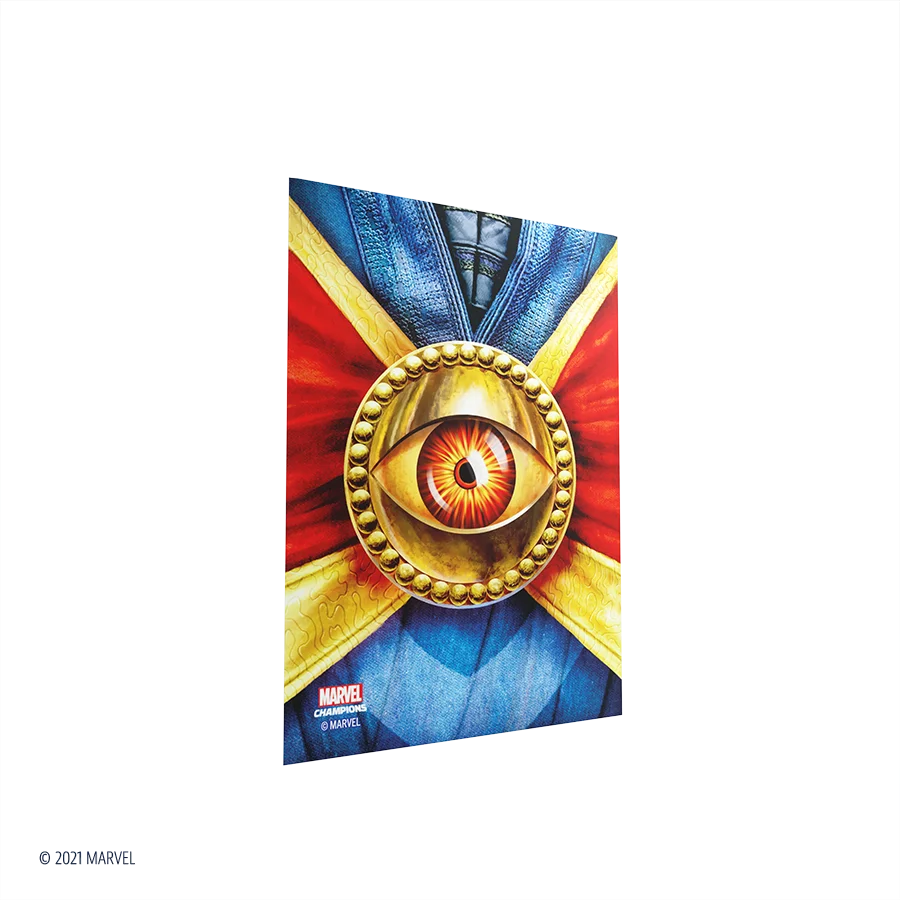 Marvel Champions Art Sleeves – Doctor Strange: Verpackung mit 50 vollfarbig bedruckten Hüllen im Doctor Strange-Design, inklusive einer zusätzlichen transparenten Heldenhülle.