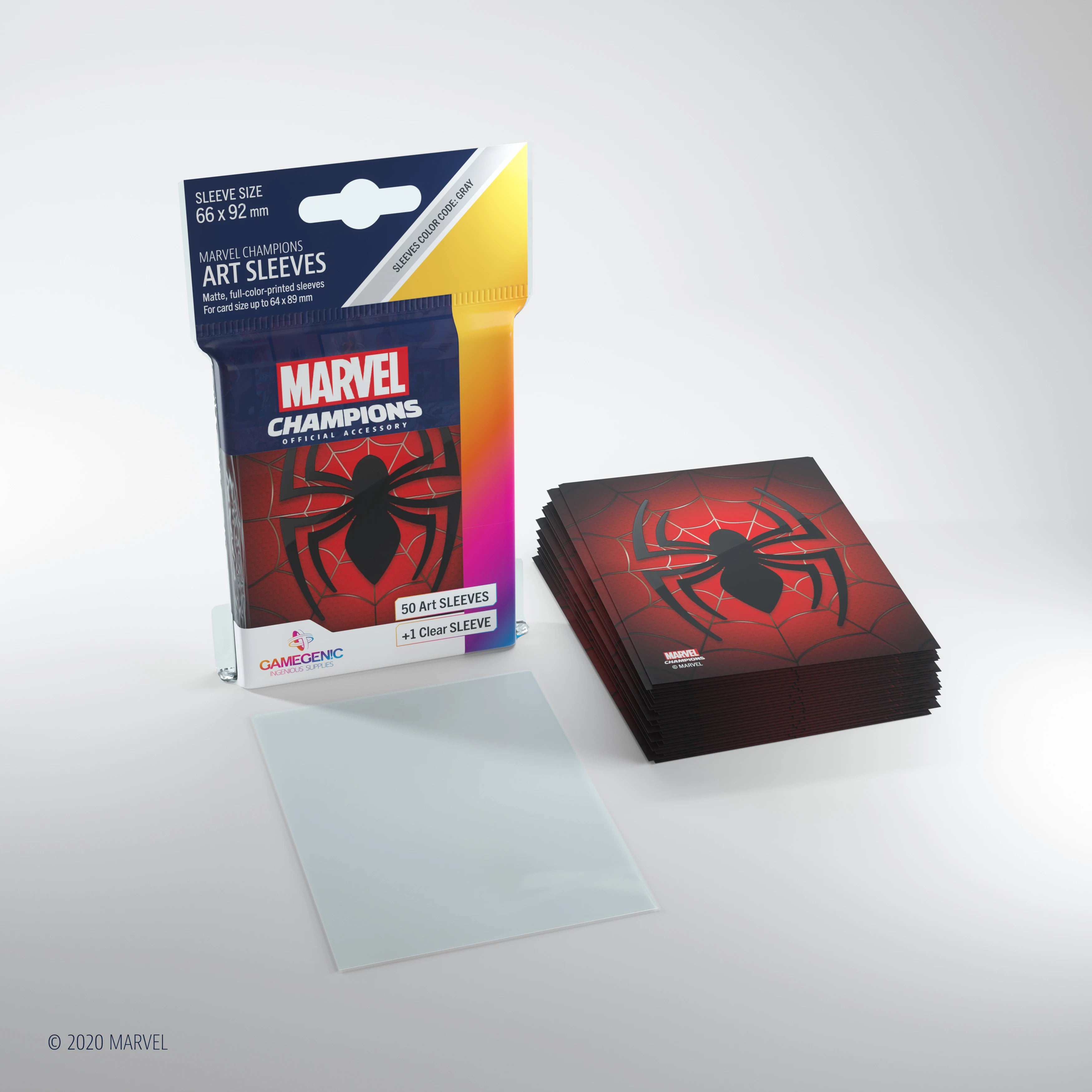 Marvel Champions Art Sleeves – Spider-Man: Verpackung mit 50 vollfarbig bedruckten Kartenschutzhüllen im Spider-Man-Design, inklusive einer zusätzlichen Heldenhülle.