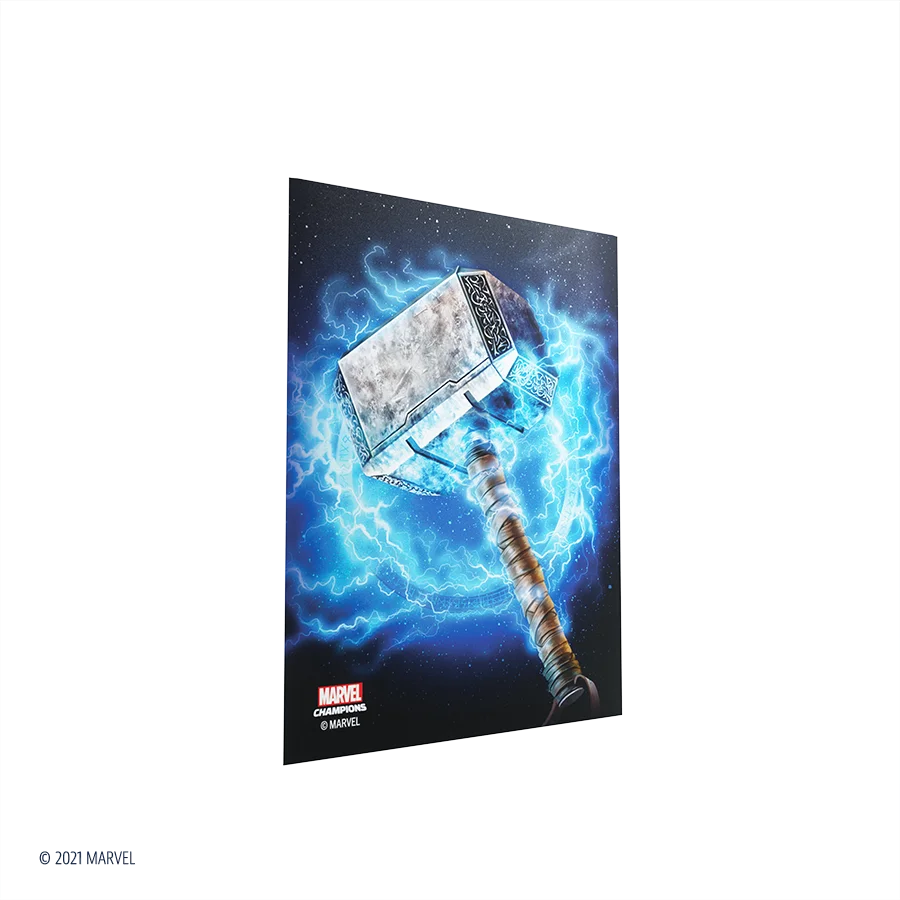 Marvel Champions Art Sleeves – Thor: Verpackung mit 50 vollfarbig bedruckten Hüllen im Thor-Design, inklusive einer zusätzlichen transparenten Heldenhülle.
