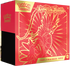 Pokémon Top-Trainer-Box Koraidon aus dem Karmesin & Purpur Base Set mit 9 Boostern, Promokarte, Zubehör und Kartenhüllen im rot-goldenen Koraidon-Design.